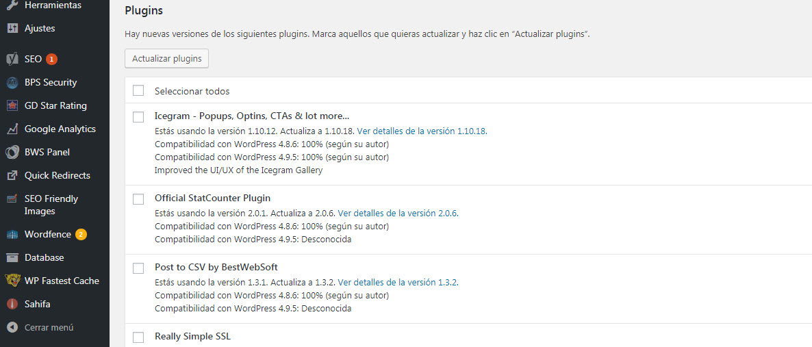 actualizar plugins wordpress