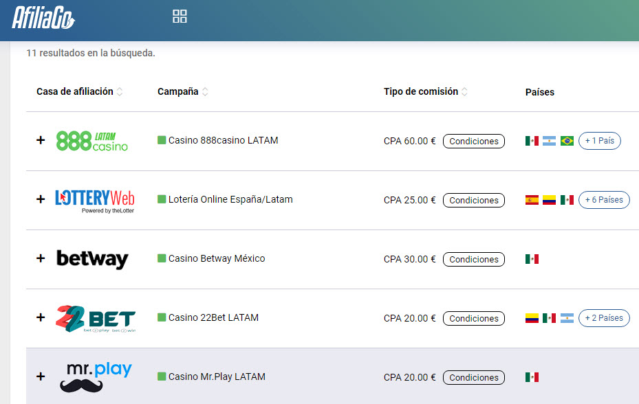 comisiones afiliados casino latam